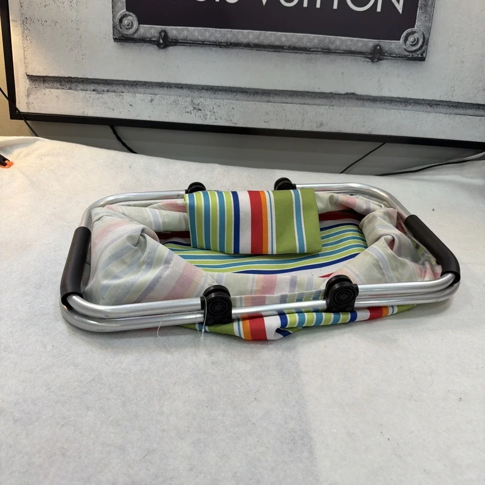 Collapsible Folding Basket Stripped Picnics Flea Market Grocery Store Tote Trave